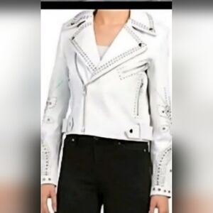 Women's White Studded Leather Jacket
